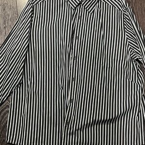 Claiborne Men’s Button up dress Shirt Green Black Striped Size XXL